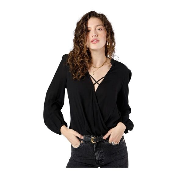 Band of the Free Hallie Long Sleeve Black V-Neck Crossover Blouse New M - Picture 1 of 5
